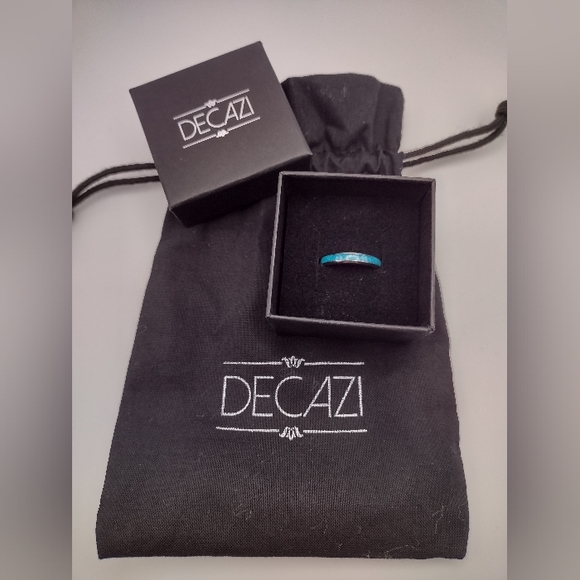 NIB Artisan Made Blue Opal and Tungsten Stackable Ring Wedding Engagement Band - Picture 2 of 8